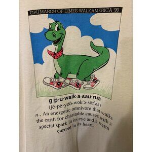 Vintage Walkasaurus T-shirt 1990 March Of Dimes Sz XXL White‎ Distressed